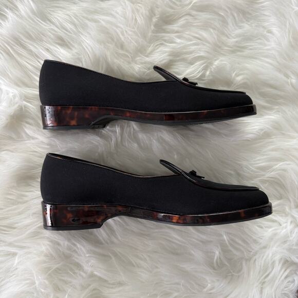 Stuart Weitzman | Womens Classic Slip-On Loafer Black Fabric Tortoise Trim Heels - Picture 9 of 9